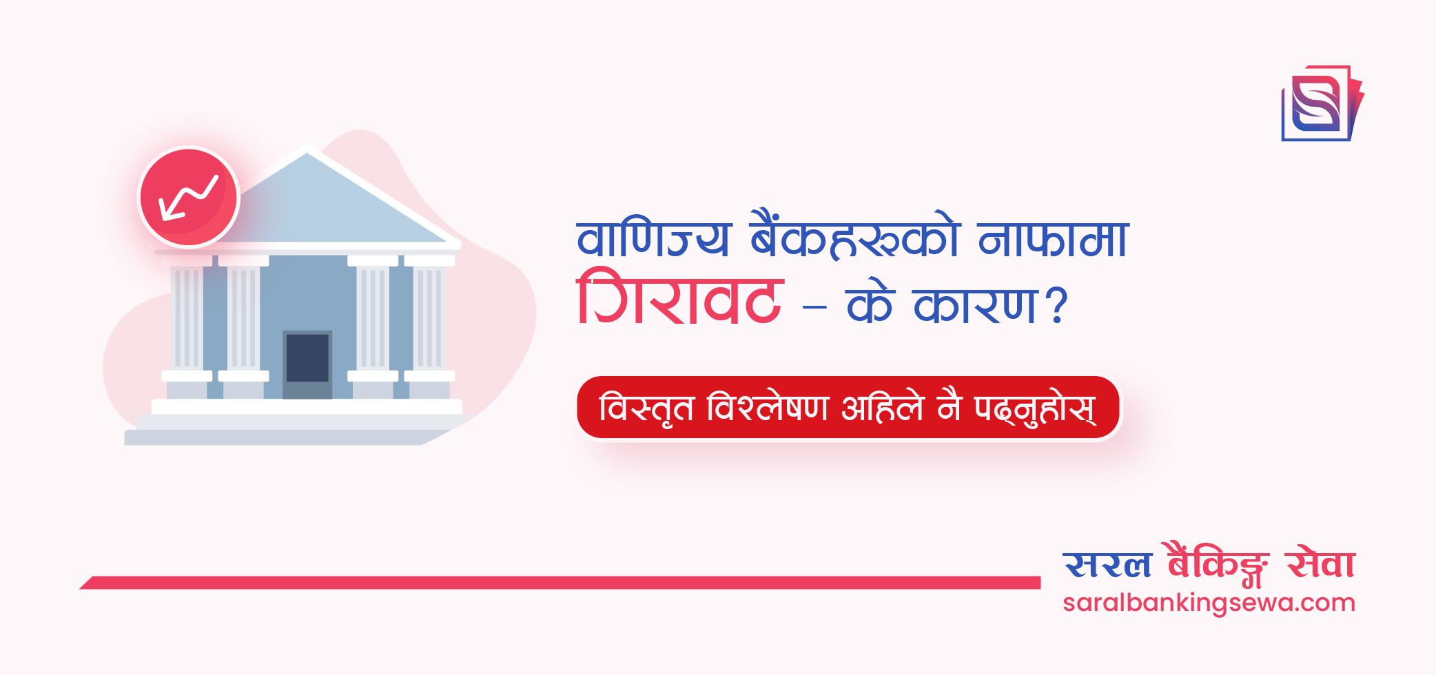 Banner image with the text "Commercial banks profit decreased: What's the reason?" and the logo of Saral Banking Sewa